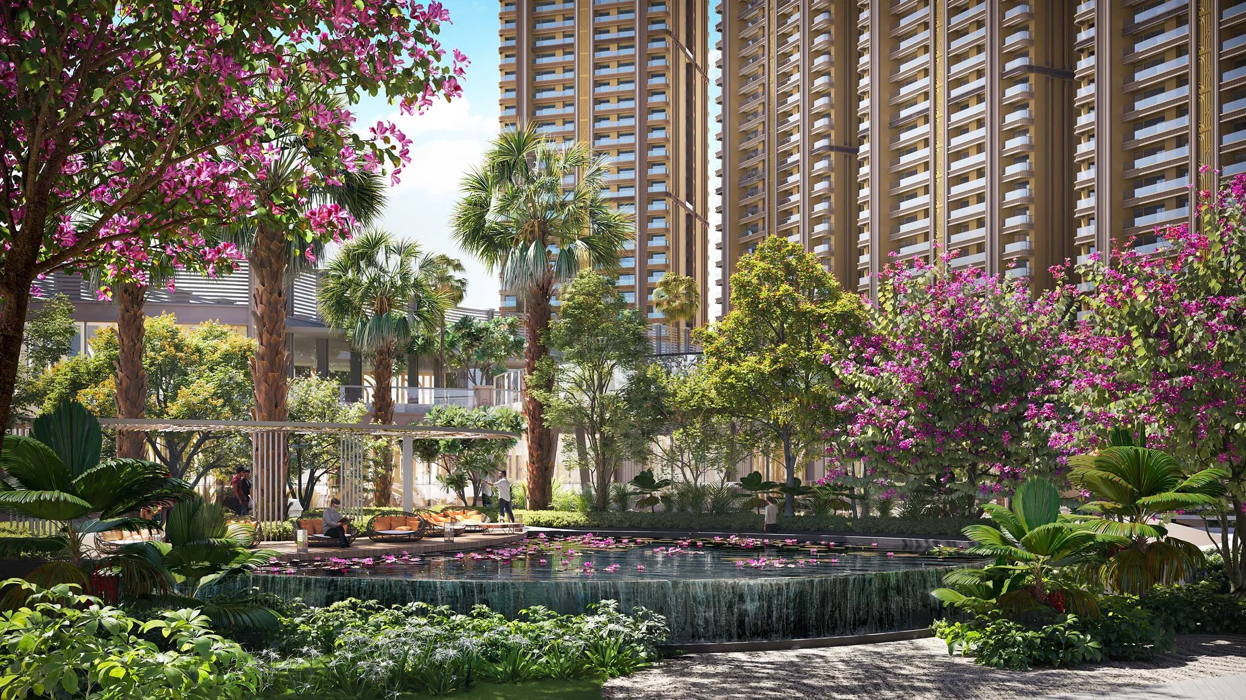 Landscaped gardens and lily pond at The Westin Residences